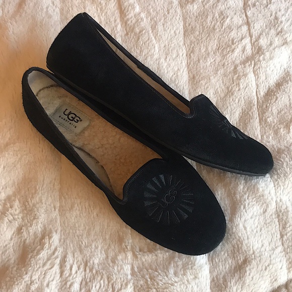 UGG Shoes - UGG Alloway Slippers Black Suede Shearling Size 9
